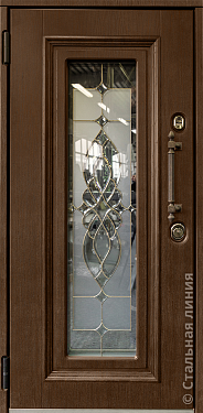 Входная дверь Классическая модель с золотым витражом (вид снаружи) - купить в Нижнем Новгороде
